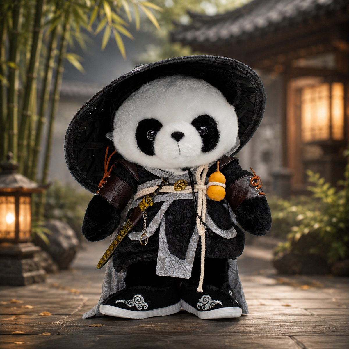 Panda Chino Con Sombrero de arroz con accesorios realistas