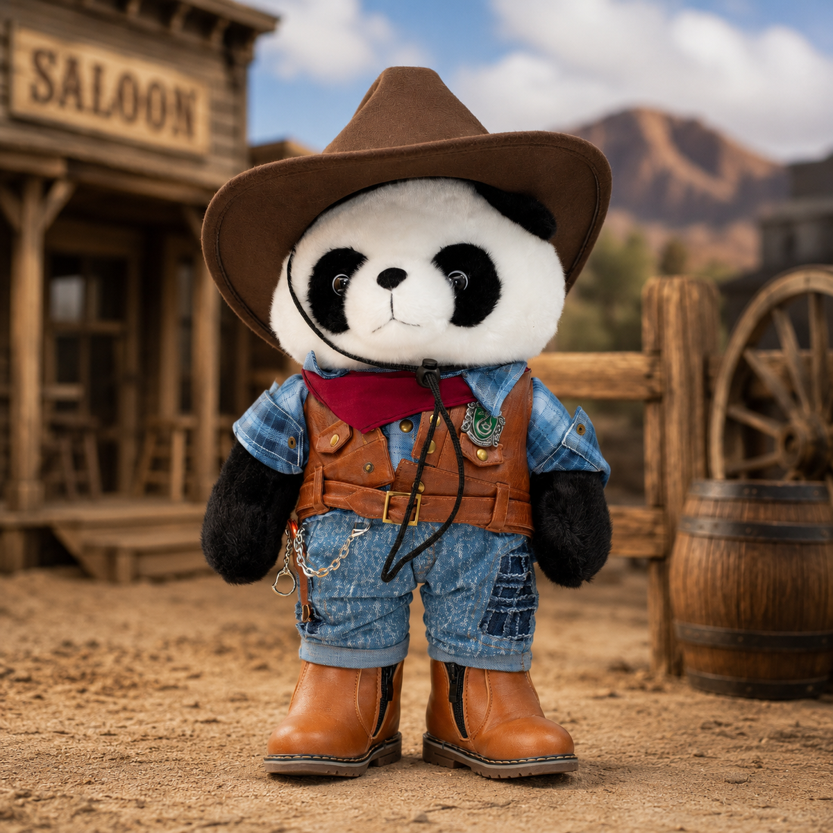 Panda Vaquero Con accesorios temáticos realistas