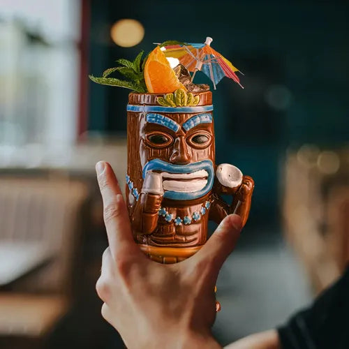 Vaso Tiki Guerrero Tribal Azul